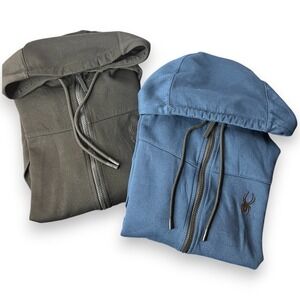 Lot 2 Spyder Men's Full Zip Hoodie Jacket Medium Black Blue Logo Pockets